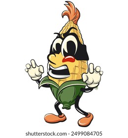 character of a cute corn cartoon vector isolated clip art mascot illustration crime out law with mask, work of hand drawn