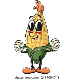 character of a cute corn cartoon vector isolated clip art mascot illustration be healthy and strong enough to become a champion, work of hand drawn