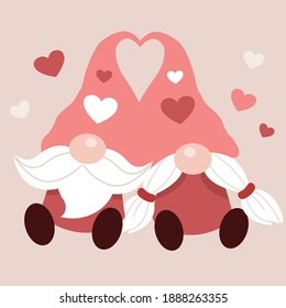 The character of cute couple of love gnomes with hat like heart in flat vector style. illustation about valentind and holiday.