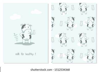 
character cute cow drink milk