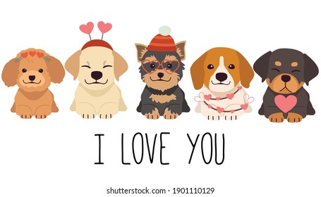 The character of cute dog with valentine's day costume theme in flat vector style.Graphic resource background, graphic,content , banner, sticker label and greeting card.