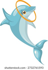 Character of a Cute Dolphin Performing. Vector Illustration in Cartoon Style.