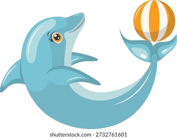 Character of a Cute Dolphin Performing. Vector Illustration in Cartoon Style.