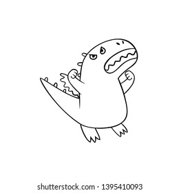 Character Cute Dragon Funny Doodle. Angry Pose