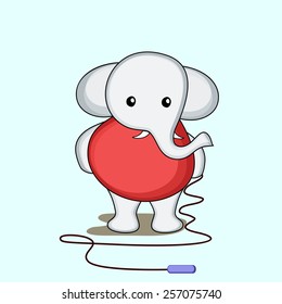 Character of a cute elephant  holding a skipping rope in hands.