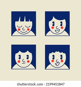 character cute  face cartoon retro 30s 50s 60s with emotions illustrations vector bundle for logo , tshirt design, avatar and collections