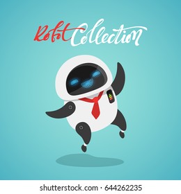 Character cute in flat style. Funny cartoon robot happy. vector illustration