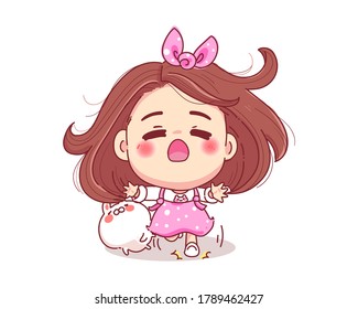 Character of cute girl run for hug with miss you concept isolated on white background.
