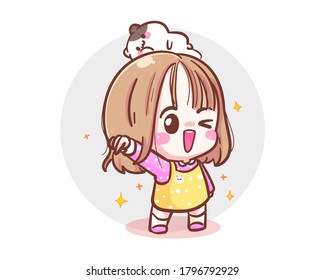Character of cute girls point finger isolated on white background with choice concept.