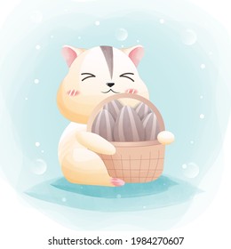 The character of a cute hamster with The sunflower seeds.