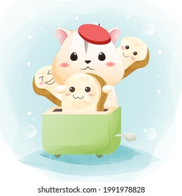 Der Charakter eines süßen Hamsters und Toast Brot.