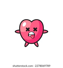 character of the cute heart symbol with dead pose , cute style design for t shirt, sticker, logo element