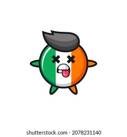 character of the cute ireland flag badge with dead pose , cute style design for t shirt, sticker, logo element