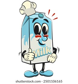 character of a cute milk box cartoon vector isolated clip art mascot illustration as chef give thumbs up, work of hand drawn