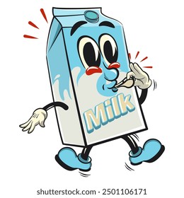 character of a cute milk box cartoon vector isolated clip art mascot illustration is blowing the whistle, work of hand drawn