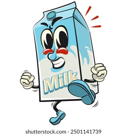 character of a cute milk box cartoon vector isolated clip art mascot illustration enthusiastically jumping and kicking, work of hand drawn