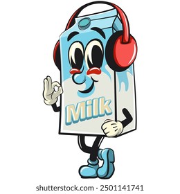 character of a cute milk box cartoon vector isolated clip art mascot illustration wearing a headset, work of hand drawn