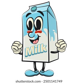 character of a cute milk box cartoon vector isolated clip art mascot illustration be healthy and strong enough to become a champion, work of hand drawn