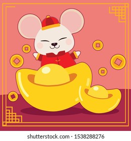 The character of cute mouse with money chinese and coin for card or poster of happy chinese new year 2020 in flat vector style. Illustration about chinese new year for graphic,content , banner.