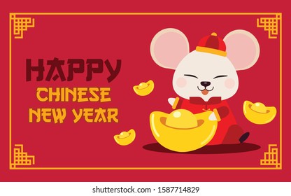 The character of cute mouse wear chinese suit with chinese gold.year of the rat. Illustation background,content , banner and greeting card.