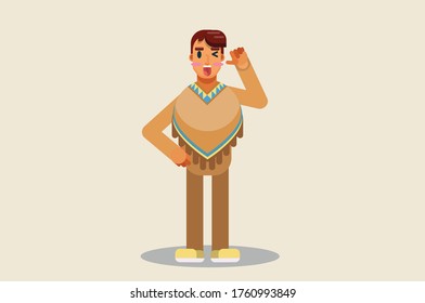 A character of a cute native boy. Thanksgiving theme. Simple character vector illustration.