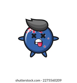 character of the cute new zealand flag badge with dead pose , cute style design for t shirt, sticker, logo element