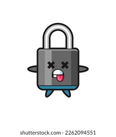 character of the cute padlock with dead pose , cute style design for t shirt, sticker, logo element
