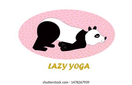 Character cute panda practice of lazy yoga. Sleepy bear resting. Isolated on blue background. Vector illustration.