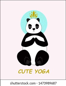 Character cute panda practice of yoga. Meditation in lotus position. Isolated on white background. Vector illustration.