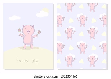 character cute pig dancing cha cha