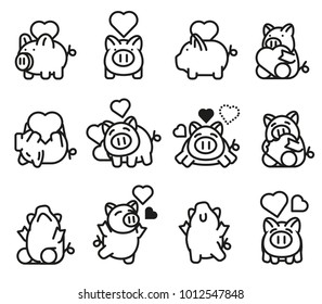 Character cute pig keep a good feeling by heart. Love Bank must accumulate by yourself and your lover. Saving your love and surprise in Important day. Save icon concept.