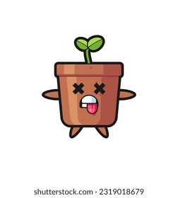 character of the cute plant pot with dead pose , cute style design for t shirt, sticker, logo element