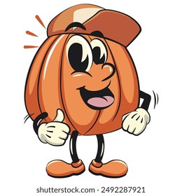 personaje de una linda calabaza dibujo animado Vector aislado Clip arte mascota ilustración usando una gorra de béisbol mientras da un pulgar hacia arriba, trabajo de mano dibujado