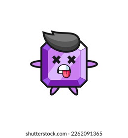 character of the cute purple gemstone with dead pose , cute style design for t shirt, sticker, logo element
