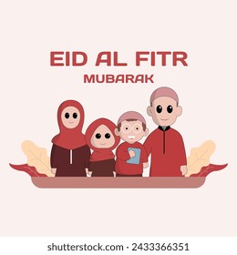 character cute ramadhan concept illustration happy muslim family celebrate holy month ramadhan mosque sillhouette vector illustration