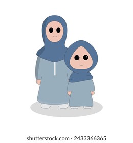 character cute ramadhan concept illustration happy muslim family celebrate holy month ramadhan mosque sillhouette vector illustration