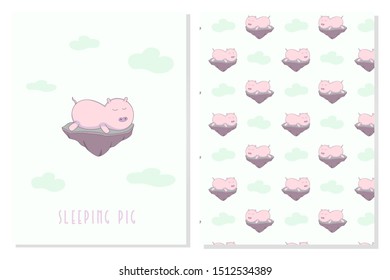 character cute sleep pig in the sky