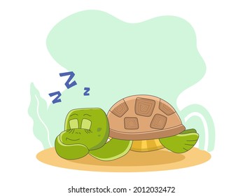 Character of cute sleeping turtle isolated on the background. Vector illustration in cartoon style for childrens design