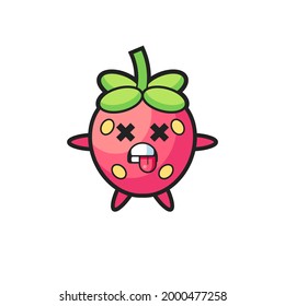 character of the cute strawberry with dead pose , cute style design for t shirt, sticker, logo element