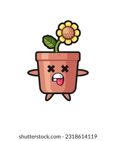 character of the cute sunflower pot with dead pose , cute style design for t shirt, sticker, logo element