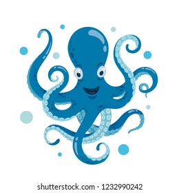 The character is a cute vector octopus. Wild ocean animal.