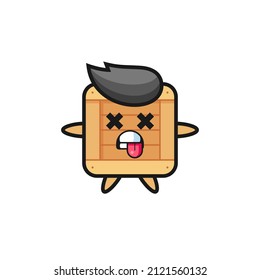 character of the cute wooden box with dead pose , cute style design for t shirt, sticker, logo element