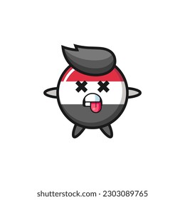 character of the cute yemen flag badge with dead pose , cute style design for t shirt, sticker, logo element