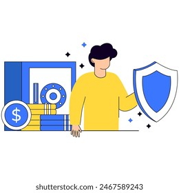 Character with Cyber security protection data, business flat vector illustration concept