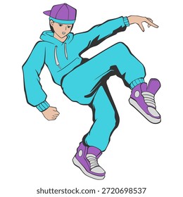 Personagem Dance Boy Hiphop Rapper Desenho Animado Ilustração 
