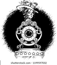 Character for the Day of the Dead. Engraving style. Vector illustration
