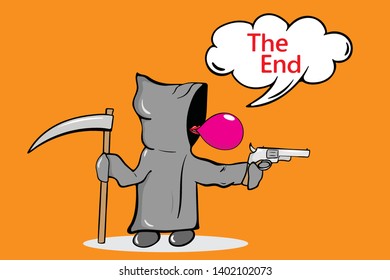 The character death in a gray cloak and an amusing situation