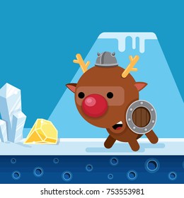 The character is a deer knight in the style of a flat in the winter location. For the New Year's card, game, calendar and other decorations.
