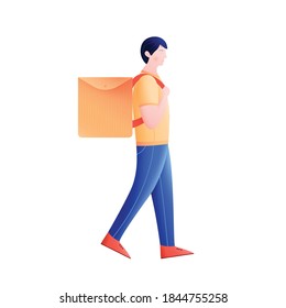 Character of delivery boy carrying bag on his back vector illustration