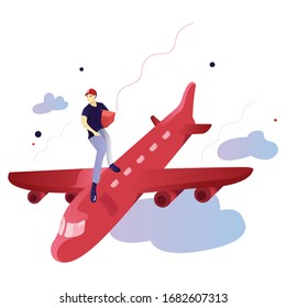 Character Delivery Vector, Flat Design Courier Man Character